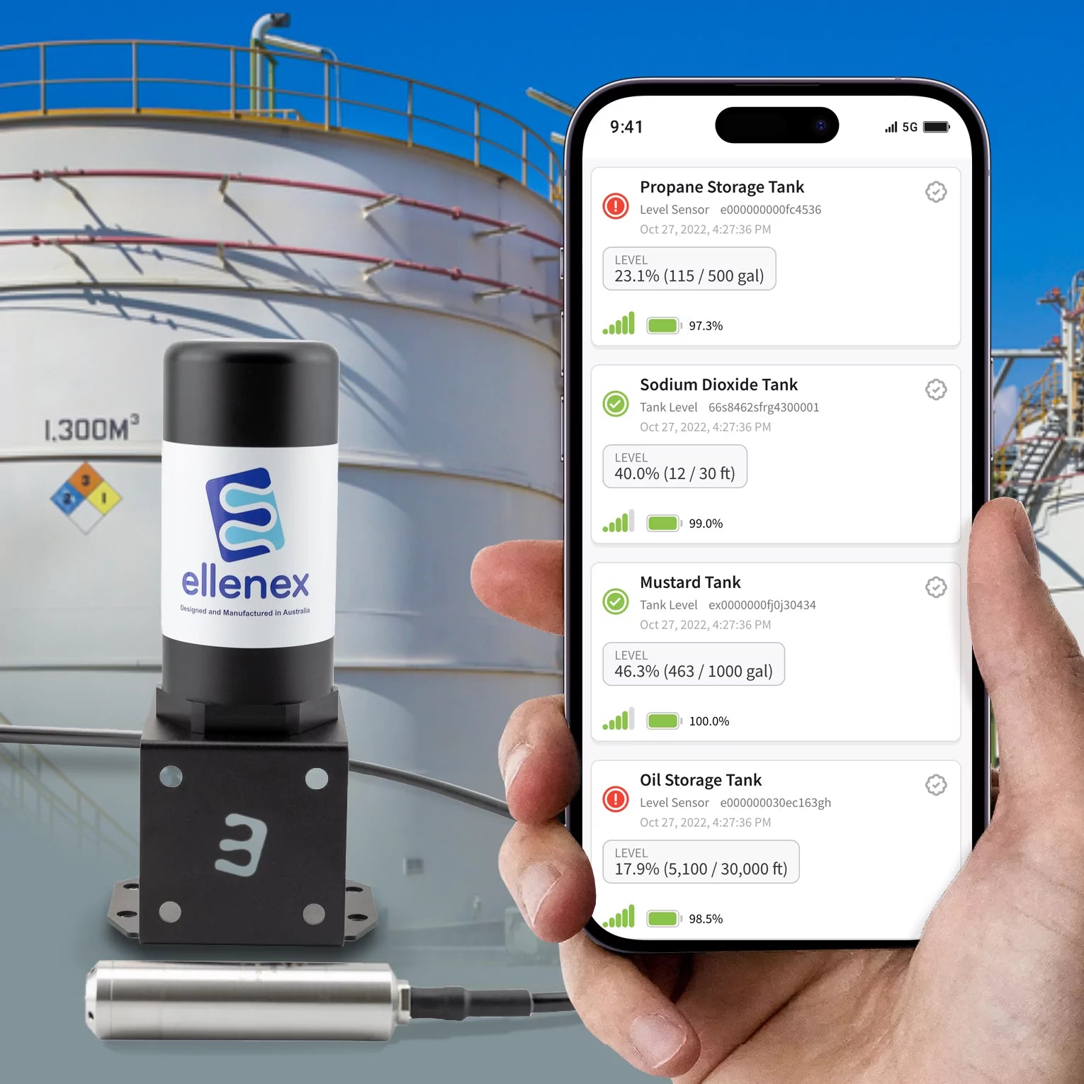 Industrial Tank Level Monitor for Oil, Diesel, Chemical and Water Tanks – NB-IoT & Cat-M LTE US & Worldwide Coverage – No Subscription Required